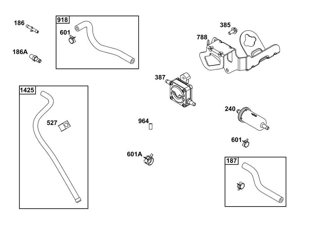 Fuel Supply Group Diagram and Parts List for 543477-3319-J1 400000 - 699999 Briggs and Stratton Engine